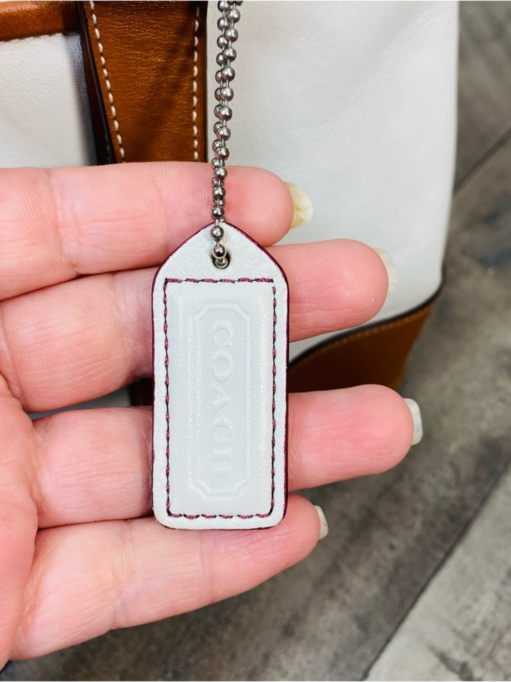 COACH Hamptons Leather Bicolor Tote Bag White Brown Authentic Vintage - Picture 9 of 13